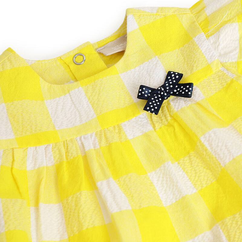 Girls White and Yellow Checkered Short Sleeve Dress image number null